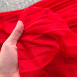 Women Beach Holidays Red Beach Dress French Halter Neck Strap Dress