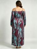 Plus Size Women Sexy Slit V-Neck Off-Shoulder Dress
