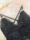 Women French-Style Slim Fit Lace See-Through Bodysuit