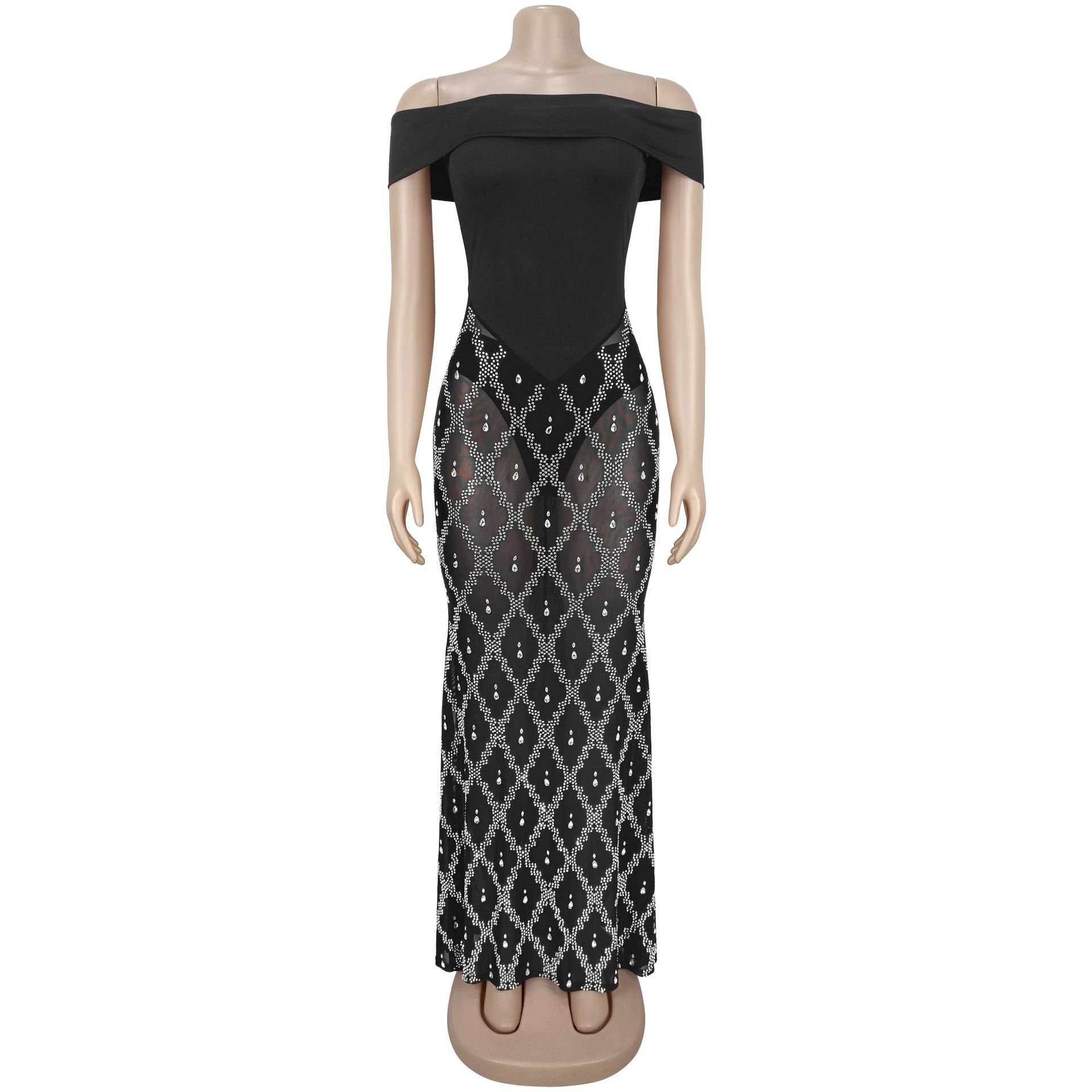 Off-Shoulder Strapless Fishtail Beaded Dress for Evening Parties