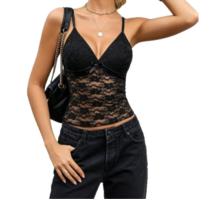 Lace See-Through V-Neck Camisole for Intimate Wear