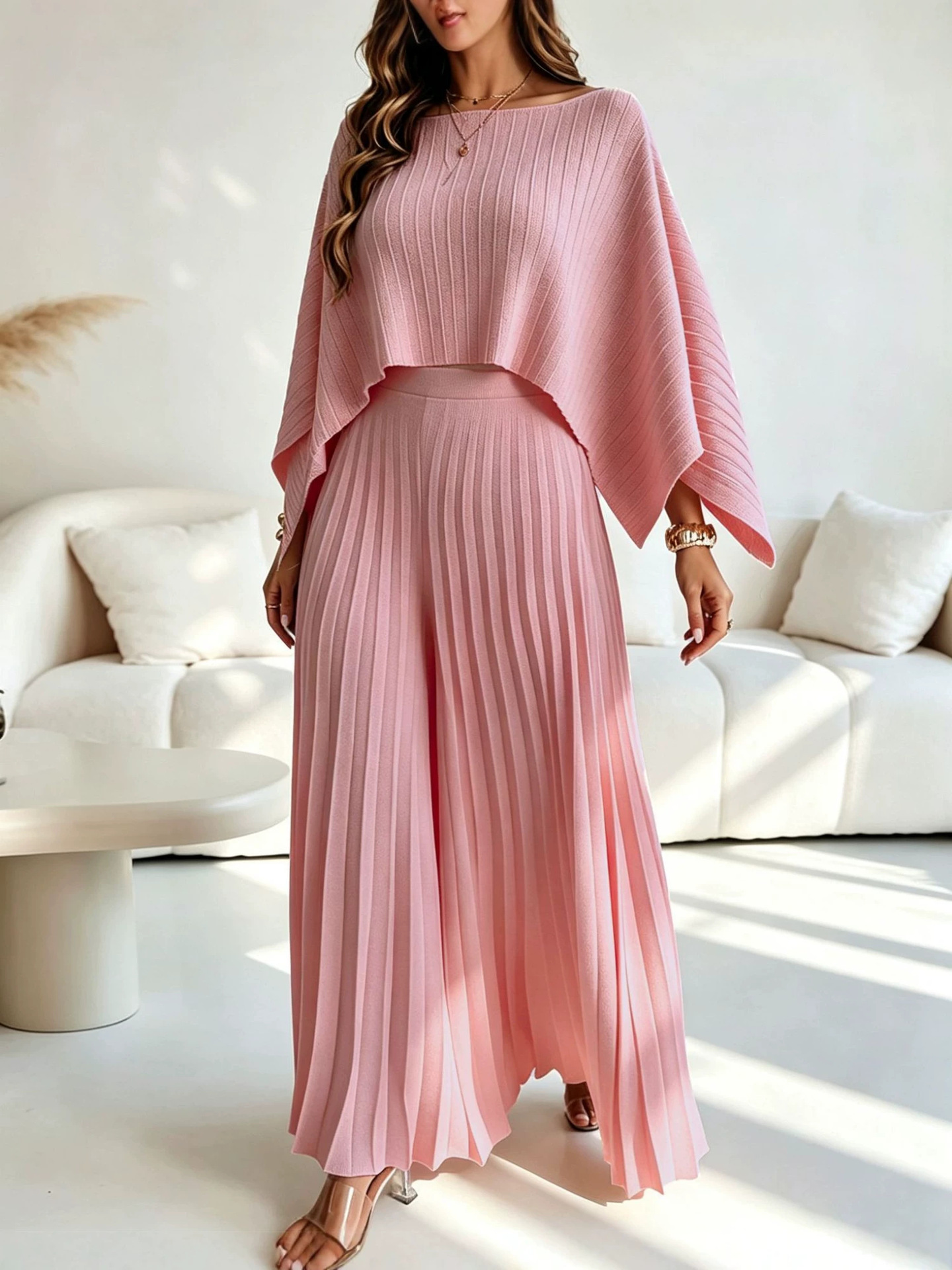 Cape Cover-Up Strapless Top & Wide-Leg Pants Three-Piece Set