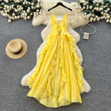 Women Holidays Blue Camisole Summer Ruffled Maxi Dress