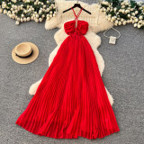 Women Beach Holidays Red Beach Dress French Halter Neck Strap Dress