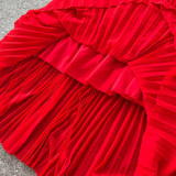Women Beach Holidays Red Beach Dress French Halter Neck Strap Dress