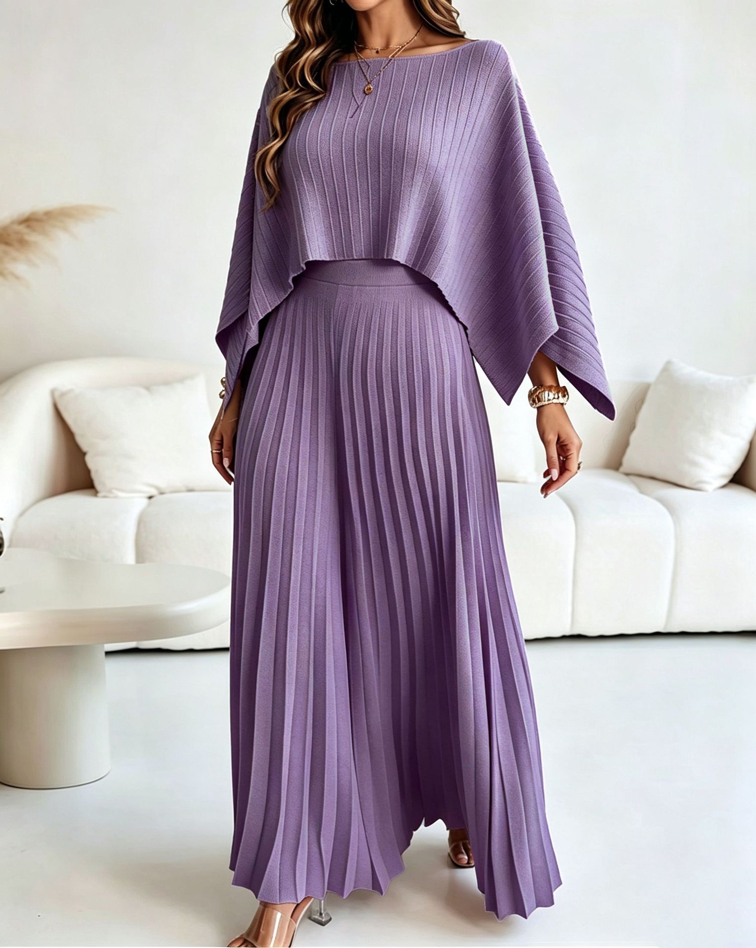 Cape Cover-Up Strapless Top & Wide-Leg Pants Three-Piece Set