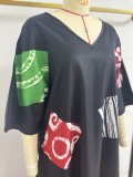 Plus Size Women African Print Holidays Casual V-Neck Dress