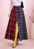 Women Summer African Patchwork Plaid Shirt Skirt