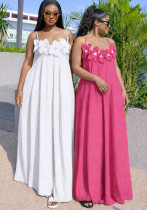 Women Spring/Summer African Solid Strap Embroidered Floral Holidays Elegant Dress Women Spring/Summer African Solid Strap Embroidered Floral Holidays Elegant Dress