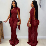 Women Sexy See-Through Lace Fishtail Maxi Dress