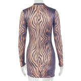 Women Color Block Black Pattern Round Neck Long-Sleeve Bodycon Dress