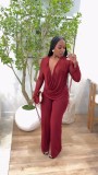 Women African Long-Sleeved Sexy Halter Neck Top and Pant Two-Piece Set