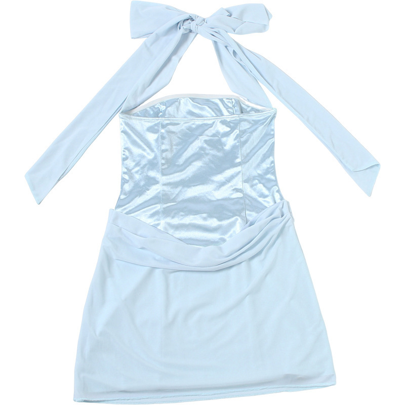 French Solid Halter Tie-Up Bodycon Dress for Summer