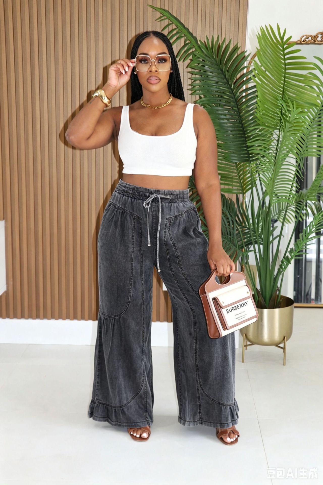 Denim Wide-Leg Pants for Casual Wear