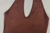Women Color Block Pleated Halter Neck V-Neck Bodycon Maxi Dress