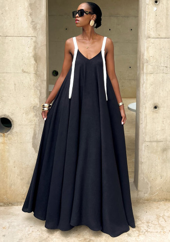 Women Spring/Summer African Color Block Backless Strap Dress