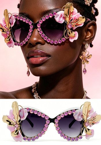 Women floral rhinestone cat-eye sunglasses, Baroque stage sunglasses