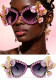 Women floral rhinestone cat-eye sunglasses, Baroque stage sunglasses