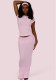 Women Solid Short-Sleeve Top and Skirt Two-Piece Set