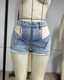 Women Sexy Strapless Frayed Stretchy Denim Shorts