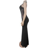 Women Halter Neck Beaded Backless Fishtail Dress