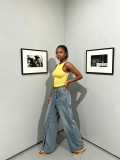 Women asymmetrical denim pant