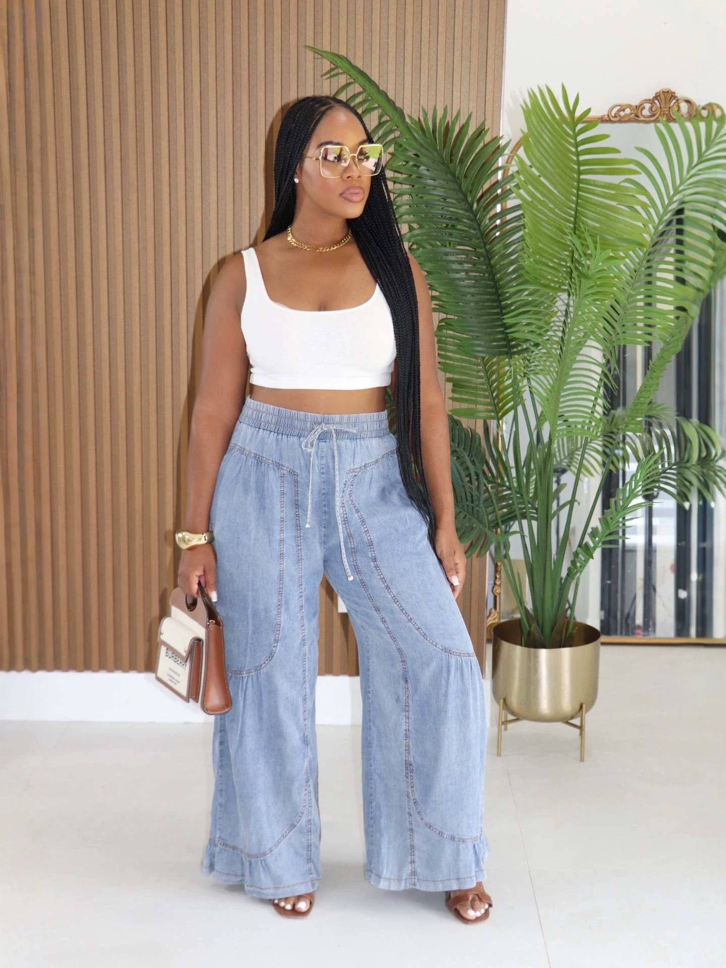 Denim Wide-Leg Pants for Casual Wear