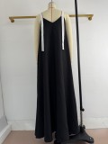 Women Spring/Summer African Color Block Backless Strap Dress