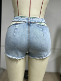 Women Sexy Strapless Frayed Stretchy Denim Shorts