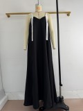 Women Spring/Summer African Color Block Backless Strap Dress