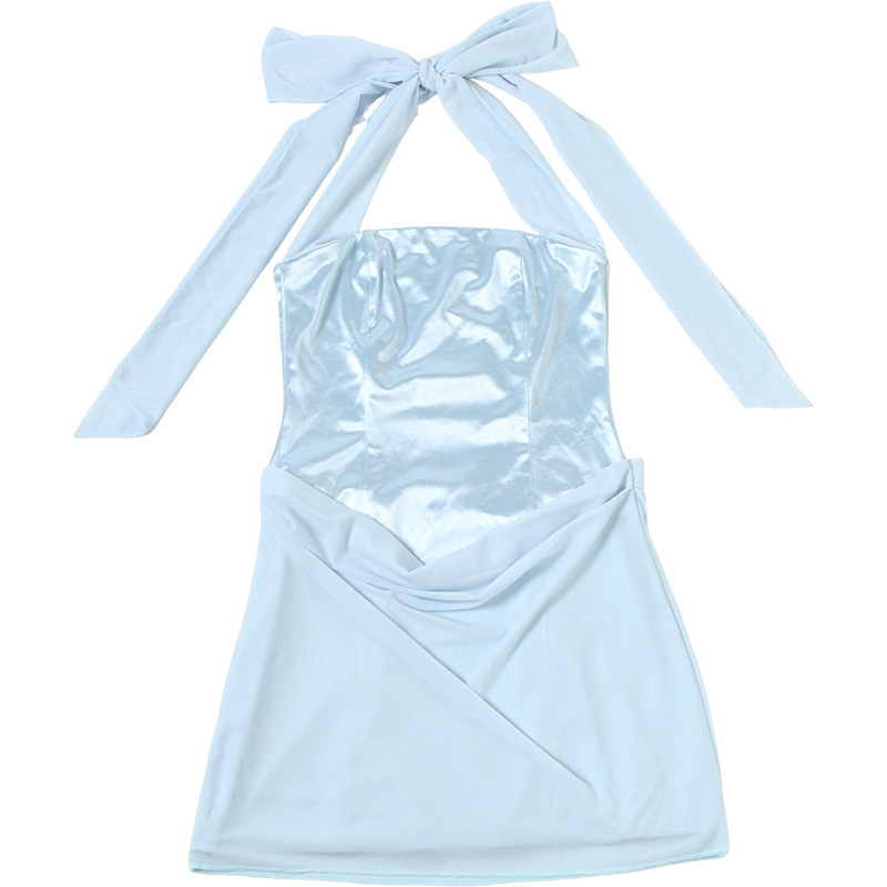 French Solid Halter Tie-Up Bodycon Dress for Summer