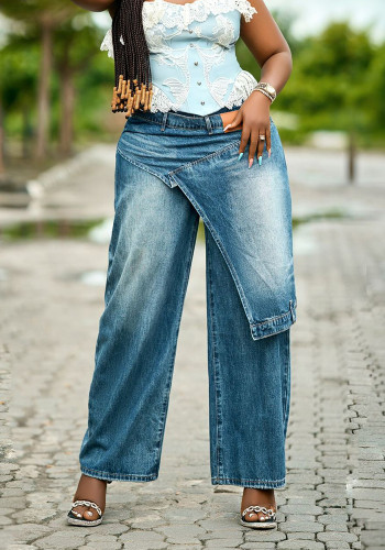 Women patchwork waistband denim pant