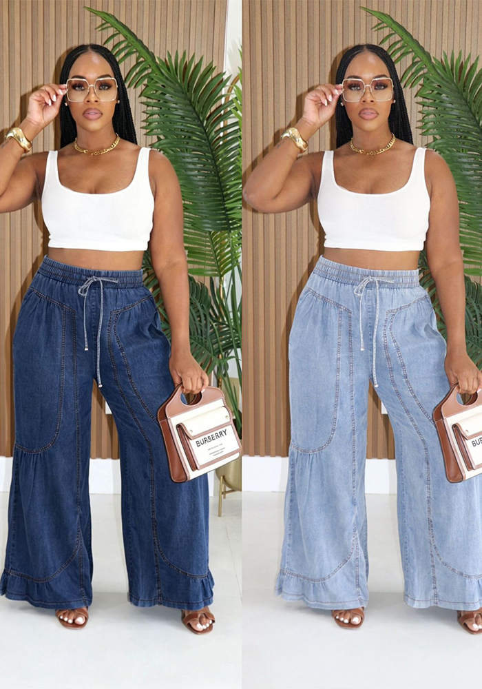 Denim Wide-Leg Pants for Casual Wear