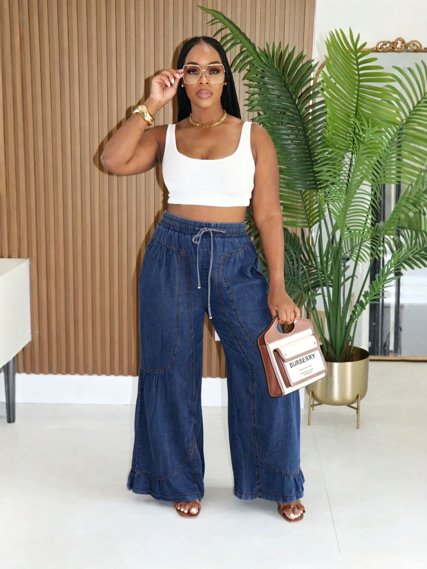 Denim Wide-Leg Pants for Casual Wear