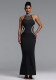Women Halter Neck Beaded Backless Fishtail Dress