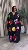 Plus Size Women African Print Holidays Casual V-Neck Dress