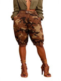 Women American Camouflage Jogger Double Buckle Lantern Pants