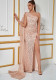 Women Sleeveless French One-Shoulder Sequined Maxi Bodycon Dress