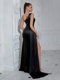 Women Sexy Slash Shoulder Beaded Evening Dress