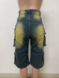Women American Yellow-Blue Gradient Cargo Shorts
