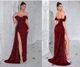 Women Sequined Strapless Wedding Mermaid Evening Dress