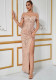 Women Sequined Sleeveless High Slit One-Shoulder Sexy Evening Dress