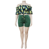 Shorts set - Large size women's one-shoulder retro style