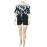 Shorts set - Large size women's one-shoulder retro style