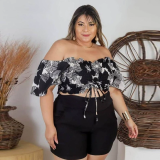 Shorts set - Large size women's one-shoulder retro style