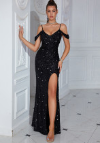 Women Sexy Sequined Slit Off-Shoulder Strapless Formal Party Evening Dress Women Sexy Sequined Slit Off-Shoulder Strapless Formal Party Evening Dress
