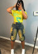 Women American Yellow-Blue Gradient Cargo Shorts