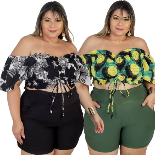 Shorts set - Large size women's one-shoulder retro style
