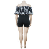 Shorts set - Large size women's one-shoulder retro style