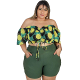 Shorts set - Large size women's one-shoulder retro style
